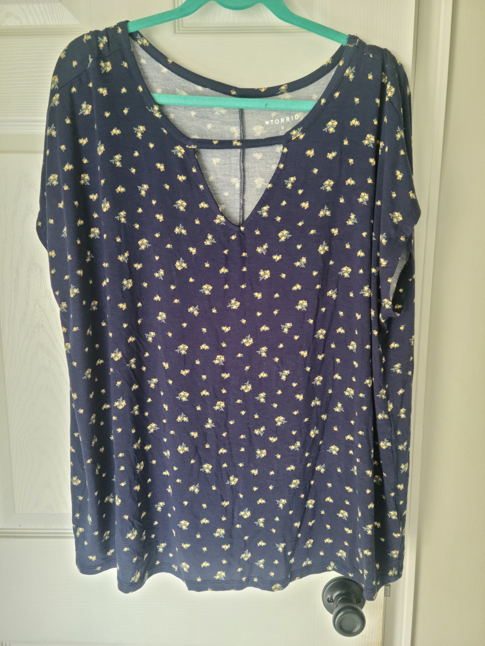 Torrid Navy Floral V-Neck Long Sleeve Top